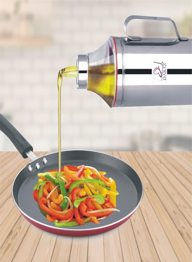 DARAZ موزع زيت داراز من الفولاذ المقاوم للصدأ سعة 1 لتر | وعاء زيت | صبّاب زيت | إبريق زيت | علبة زيت | زجاجة زيت بمقبض، طقم من قطعة واحدة، فضي اللون - Image 4